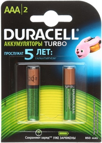 Аккумулятор Duracell Turbo, AAA, 1.2V, 850 mAh (2 шт. в упаковке) 