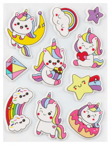 Наклейки объемные , 9*11 см, 10 шт., «Единороги» Наклейки объемные , 9*11 см, 10 шт., «Единороги»