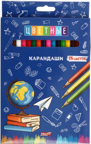 Карандаши цветные Profit «Школьные будни», 18 цветов, длина 175 мм Карандаши цветные Profit «Школьные будни», 18 цветов, длина 175 мм