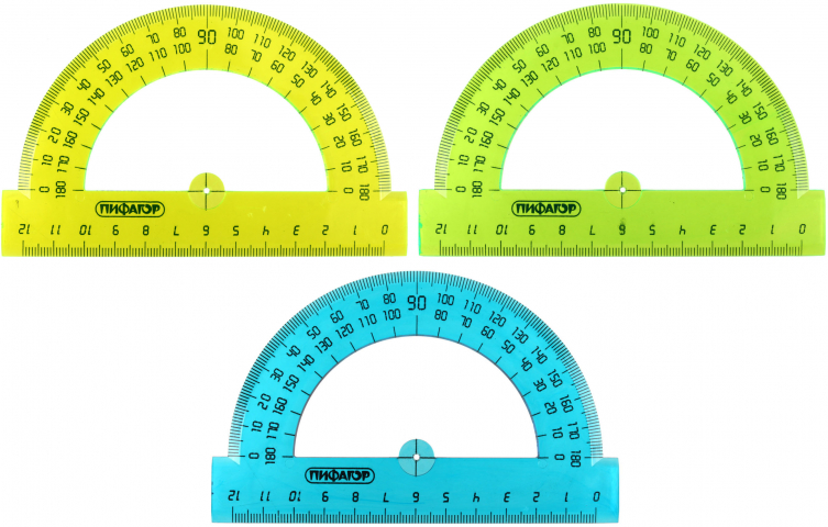 Транспортир пластиковый «Пифагор» 12 см, 180°, неон, ассорти