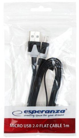 Кабель Esperanza Flat, 1 м, плоский черный Кабель Esperanza Flat, 1 м, плоский черный