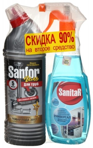 Средство для чистки труб Sanfor, 750 мл + 500 мл Sanitar «Универсал»