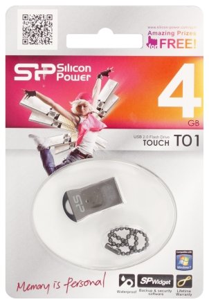Флэш-накопитель Silicon Power Touch T01, 4 Gb, корпус металлический с черным креплением