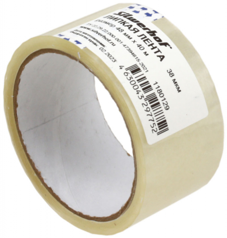 Клейкая лента упаковочная Silwerhof 48 мм×40 м, толщина ленты 38 мкм, прозрачная