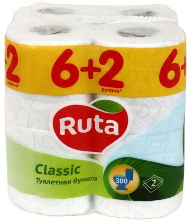 Бумага туалетная Ruta Classic, 8 рулонов, ширина 95 мм, белая с рисунком Бумага туалетная Ruta Classic, 8 рулонов, ширина 95 мм, белая с рисунком