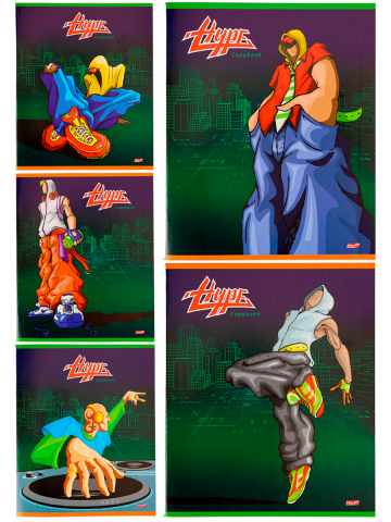 Тетрадь общая А5, 48 л. на скобе «Уличный хип-хоп», 163*200 мм, клетка, ассорти