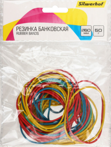 Резинки для банкнот Silwerhof, 50 г, диаметр 60 мм, ассорти