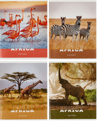 Тетрадь общая А5, 96 л. на скобе ArtSpace «Животные. Nature of Africa», 163*203 мм, клетка, ассорти