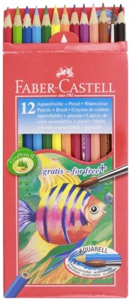 Карандаши цветные акварельные Faber-Castell, 12 цветов, с кисточкой 