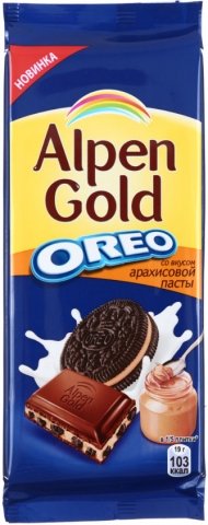 Шоколад Alpen Gold, 95 г, молочный шоколад с начинкой со вкусом арахисовой пасты и кусочками печенья 