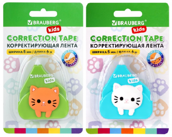 Корректирующий роллер Brauberg Kids 5 мм×6 м, «Котенок», ассорти