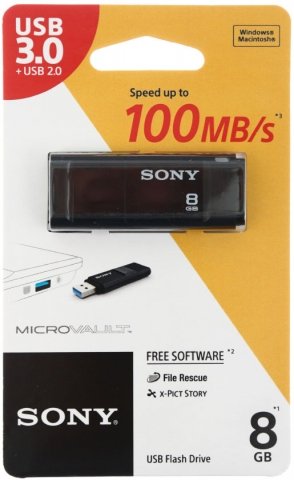 Флэш-накопитель Sony SuperSpeed USB, 8 Gb, USB 3.0, корпус черный