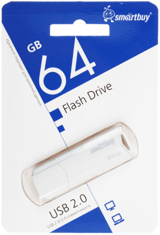 Флэш-накопитель SmartBuy Clue (2.0), 64 Gb, корпус белый