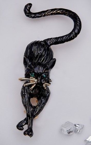 Брошь «Кошка грациозная», цвет черный в золоте
