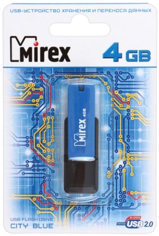 Флэш-накопитель Mirex City, 4Gb, корпус черный с синим