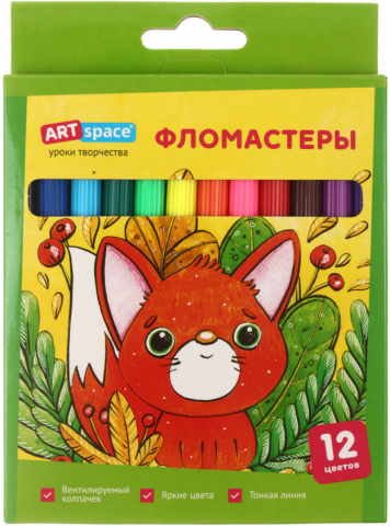 Фломастеры ArtSpace «Милые зверушки», 12 цветов, толщина линии 1 мм, вентилируемый колпачок