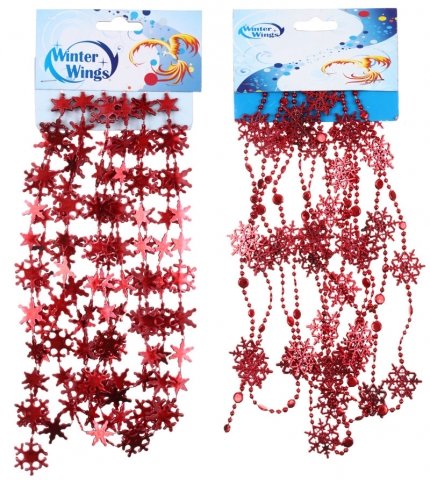 Украшение елочное «Снежинки», длина 2,7 м, ширина 2,5 см, пластик, красные (ассорти)