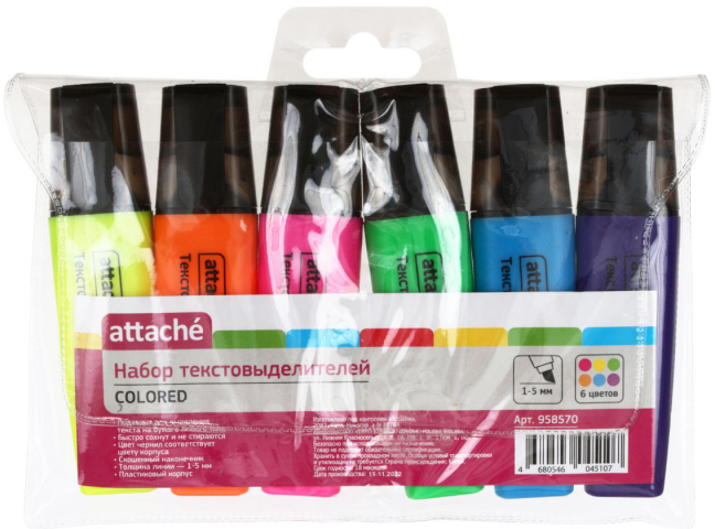 Набор маркеров-текстовыделителей Attache Colored 6 цветов Набор маркеров-текстовыделителей Attache Colored 6 цветов