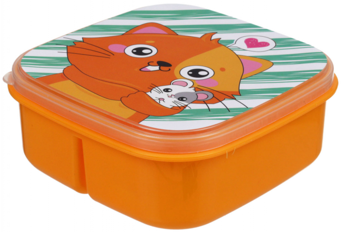 Контейнер для продуктов с ложкой детский «Кот» 14,5×6 см, оранжевый
