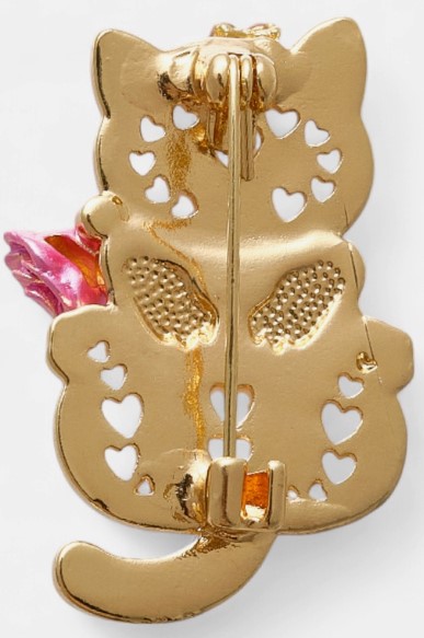 Брошь «Кошка» Sima-Land, 3,5*2*1,5 см, «С розой», бело-розовая с золотистым