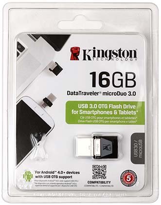 Флэш-накопитель Kingston DataTraveler microDuo, 16 Gb, корпус пластиковый, черный (поддержка USB 3.0)