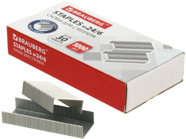 Скобы для степлеров Brauberg Standard №24/6, 1000 шт.