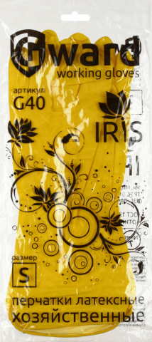 Перчатки латексные с хлопковым напылением Iris, размер S, желтые