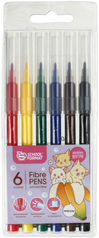 Фломастеры Schoolformat Kawaii Cats, 6 цветов, толщина линии 1-2 мм, вентилируемый колпачок Фломастеры Schoolformat Kawaii Cats, 6 цветов, толщина линии 1-2 мм, вентилируемый колпачок