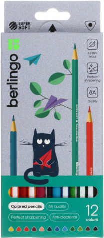 Карандаши цветные Berlingo SuperSoft «Жил-был кот», 12 цветов, длина 175 мм