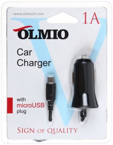 Автомобильное зарядное устройство Olmio , microUSB порт, черное