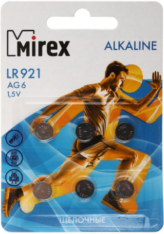 Батарейка щелочная дисковая Mirex Alkaline AG6, LR921, 1.5V, 6 шт.