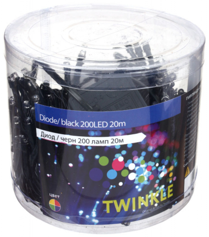 Гирлянда электрическая, 20 м, 200 лампочек, разноцветные лампочки, темный провод
