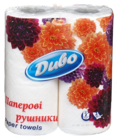 Полотенца бумажные «Диво» (в рулоне), 2 рулона, ширина 230 мм, белые