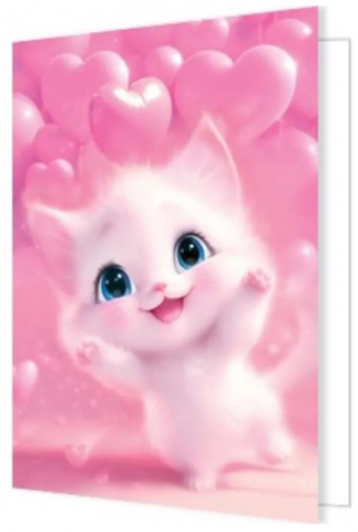 Открытка поздравительная «Мир открыток» 115×85 мм, двойная, «Радостный котик в сердечках»