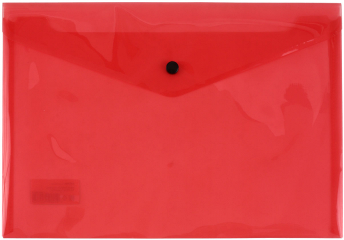 Папка-конверт пластиковая на кнопке «Стамм» А4+ толщина пластика 0,15 мм, прозрачная красная