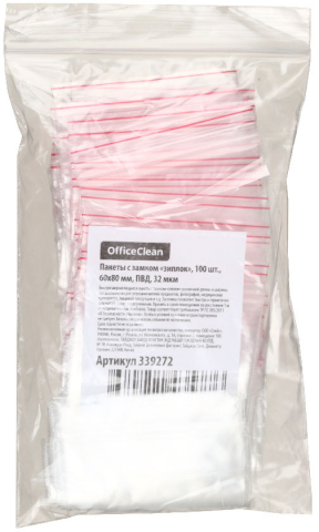 Пакет упаковочный с застежкой (ZipLock) OfficeClean, 60*80 мм, 100 шт., 32 мкм
