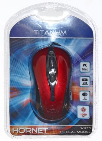 Мышь компьютерная Titanum Hornet TM103R, USB, проводная, черная с красным