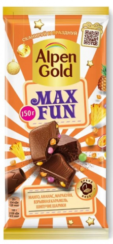 Шоколад Alpen Gold Max Fun 140 г, манго, ананас, маракуйя, взрывная карамель, шипучие шарики Шоколад Alpen Gold Max Fun 140 г, манго, ананас, маракуйя, взрывная карамель, шипучие шарики