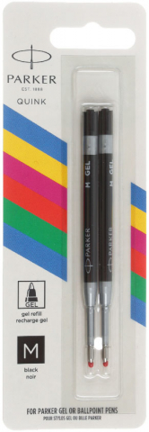 Набор стержней гелевых для шариковых автоматических ручек Parker Gel Ball Point, 2 шт., тип А1, 98 мм, пулевидные, М, черные