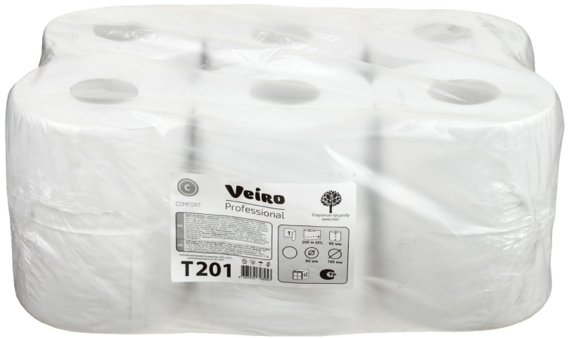 Бумага туалетная Veiro Professional Comfort 12 рулонов, ширина 90 мм, белая