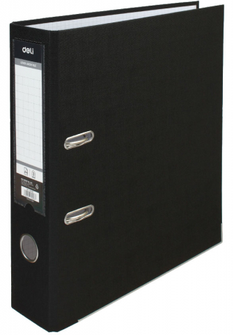 Папка-регистратор Deli с односторонним ПВХ-покрытием корешок 75 мм, черный Папка-регистратор Deli с односторонним ПВХ-покрытием корешок 75 мм, черный