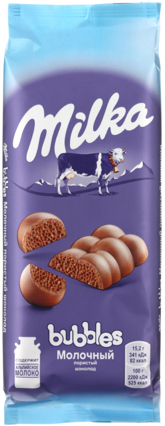 Шоколад Milka, 76 г, Milka Bubbles, молочный пористый Шоколад Milka, 76 г, Milka Bubbles, молочный пористый