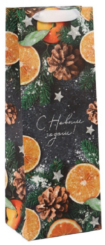 Пакет бумажный крафтовый Sima-Land, 13*35*10 см, «Новогоднее настроение» (под бутылку)