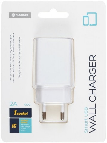 Зарядное устройство Platinet Wall Charger, белое