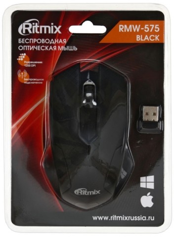 Мышь компьютерная Ritmix RMW-575, беспроводная, черная