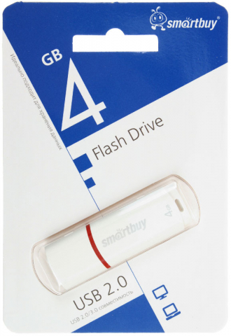 Флэш-накопитель SmartBuy Crown (2.0), 4 Gb, корпус белый