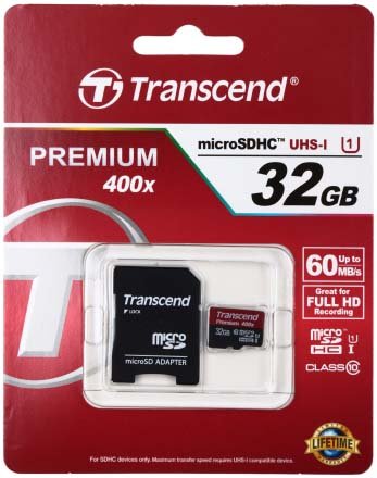 Карта памяти micro SDHC Transcend, micro SDHC, class 10, 32 Gb + переходник на SD