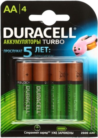 Аккумулятор Duracell Turbo, AA, 1.2V, 2500 mAh (4 шт. в упаковке) Аккумулятор Duracell Turbo, AA, 1.2V, 2500 mAh (4 шт. в упаковке)