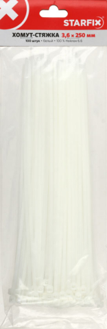 Хомут-стяжка Starfix, 3,6*250 мм, 100 шт., белый