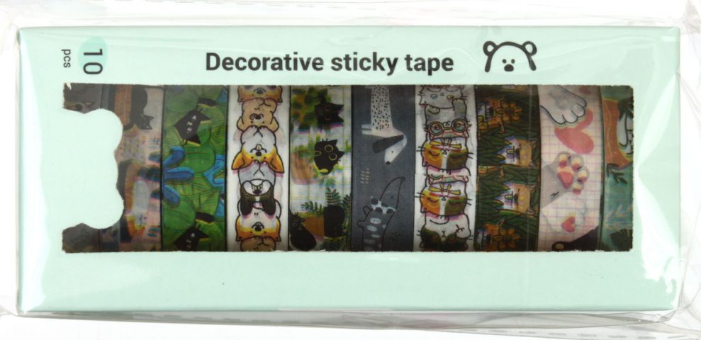 Клейкая декоративная лента Meshu 10 мм×3 м, Аnimals, ассорти